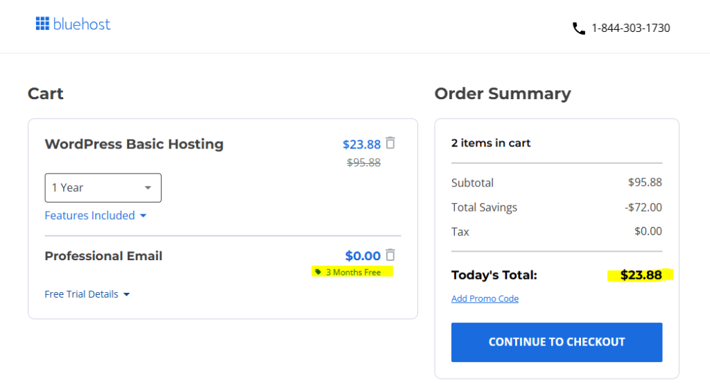 bluehost checkout