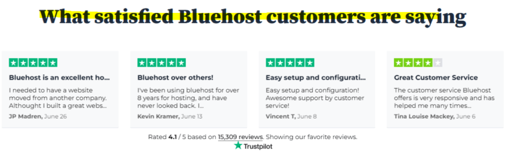 bluehost customer reviews