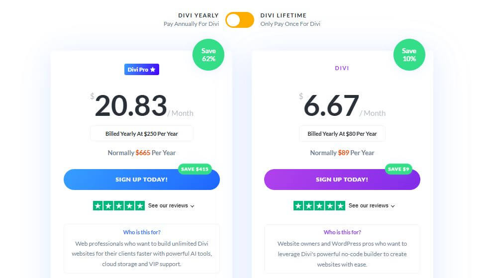 Divi Annual Pricing