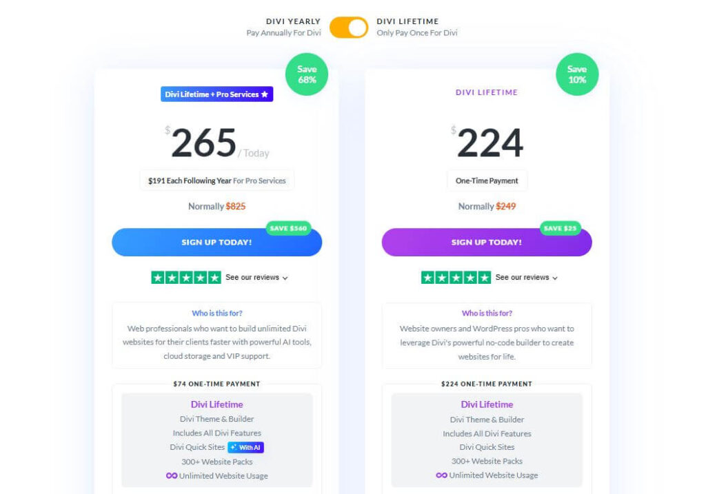 Divi Lifetime Pricing