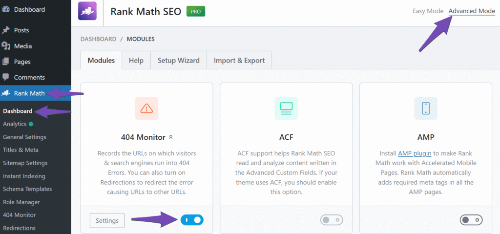 Rank Math 404 Monitor Redirection Manager