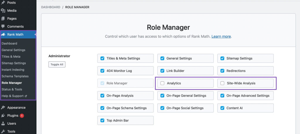 Rank Math Role Manager (Access Control)