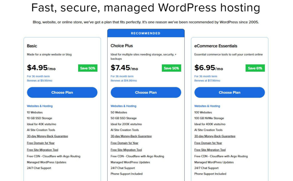 bluehost WordPress hosting pricing review